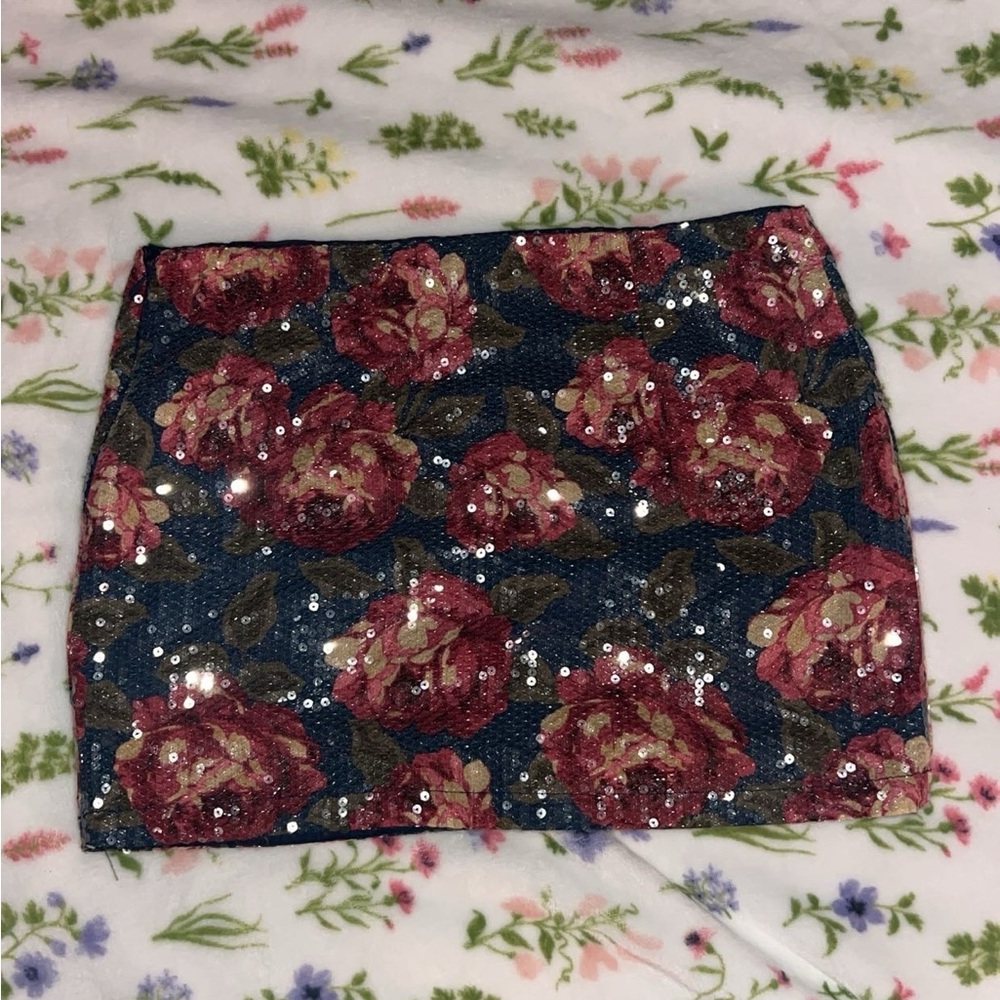 Abercrombie & Fitch Sequin Floral Mini Skirt - Red and Blue
